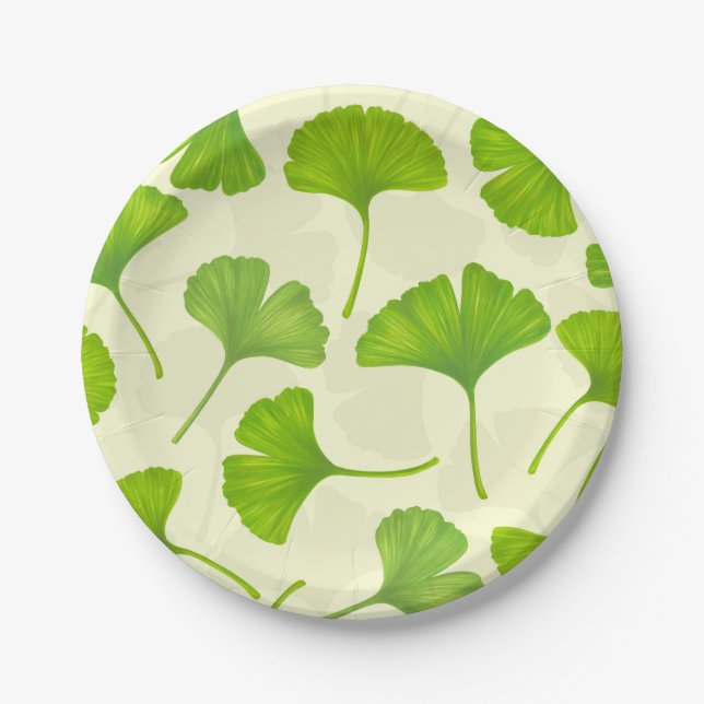 Ginkgo pattern on off white paper plates (Front)
