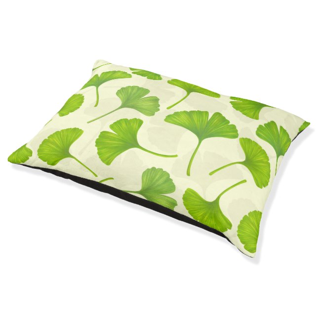 Ginkgo pattern on off white pet bed (Angled)