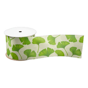 Ginkgo pattern on off white satin ribbon