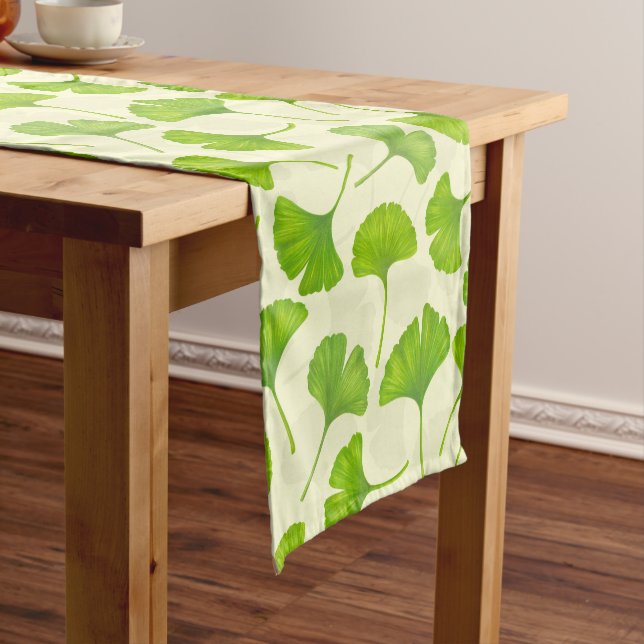 Ginkgo pattern on off white short table runner (In Situ)