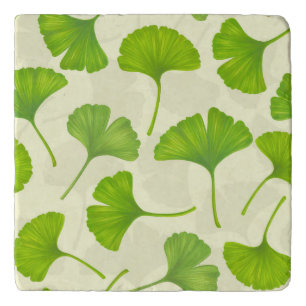 Ginkgo pattern on off white trivet