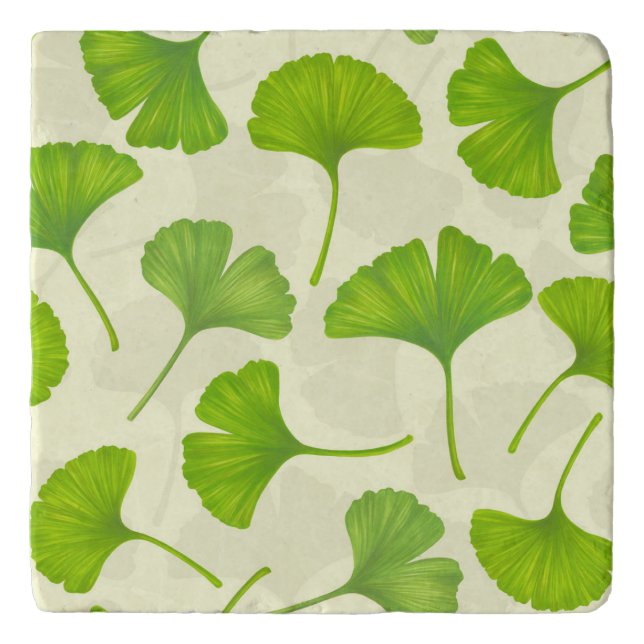 Ginkgo pattern on off white trivet (Front)