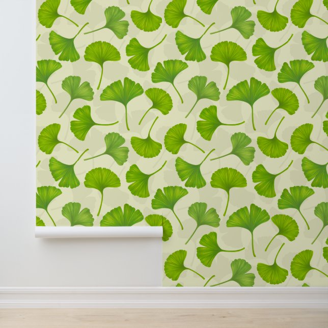 Ginkgo pattern on off white wallpaper  (Application)