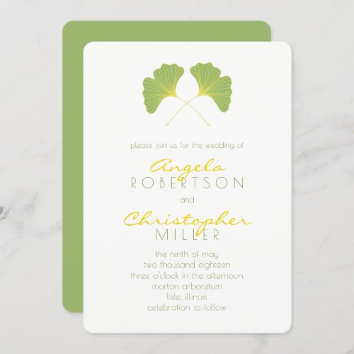 Ginkgo Spring Green Leaves Wedding 2 Invitation