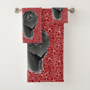 GINKGO the black chow on cranberry Bath Towel Set