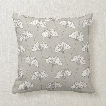 Ginkgo Tree Leaf Pattern Grey And White Throw Pillow by AnyTownArt at Zazzle