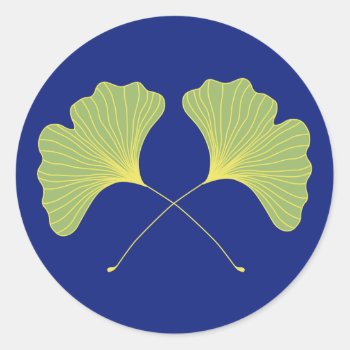 Ginkgo Tree Leaves Blue And Green Classic Round Sticker by Charmalot at Zazzle