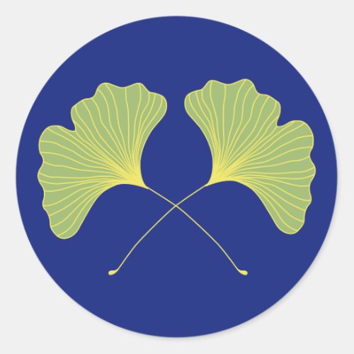 Ginkgo Tree Leaves Blue and Green Classic Round Sticker