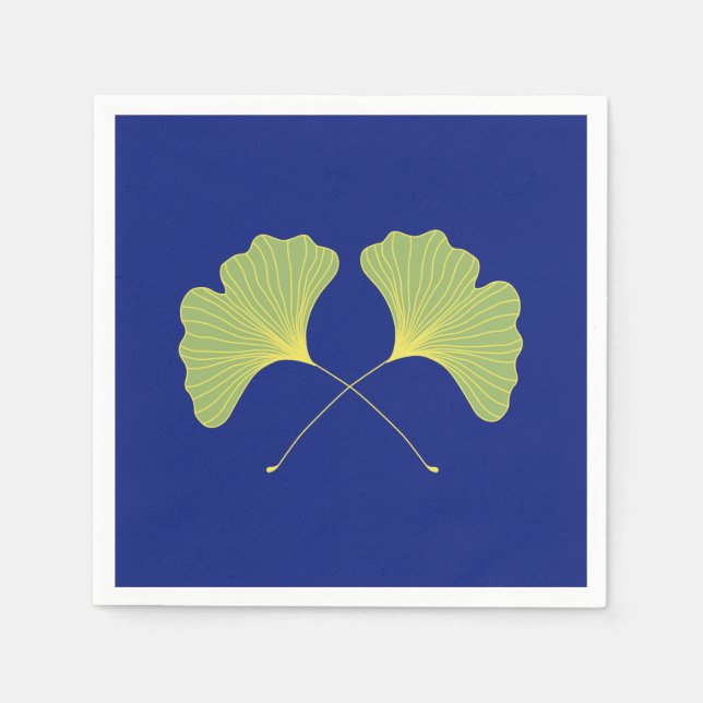 Ginkgo Tree Leaves Blue and Green Napkins (Front)