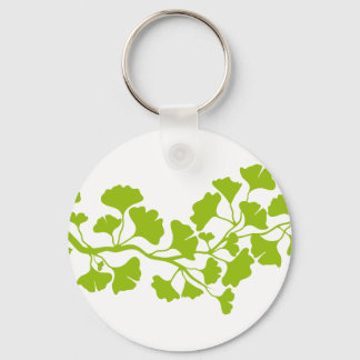 ginkgo tree silhouette with green leaves keychain