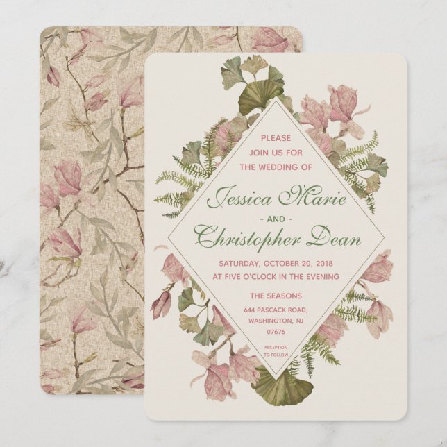 Ginkgo Watercolor Floral Wedding Invitation (Front/Back)