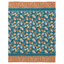Ginkgos on Ocean Blue with Terracotta Blanket