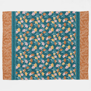 Ginkgos on Ocean Blue with Terracotta Blanket