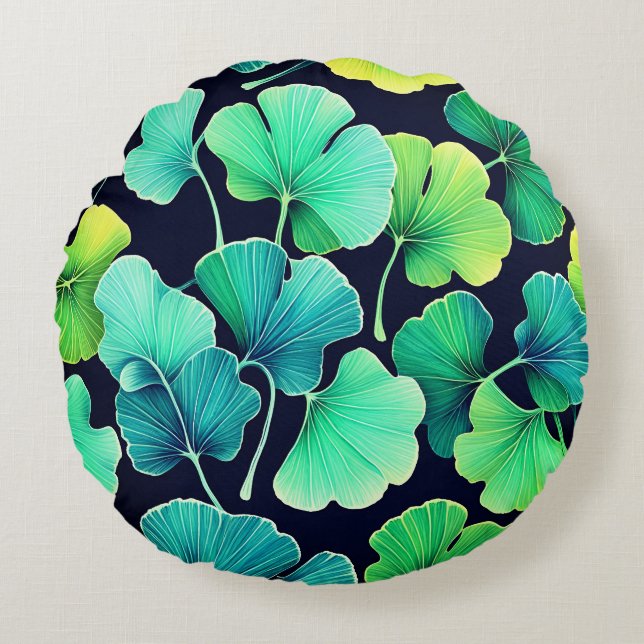 Ginko biloba leaves  round pillow (Front)