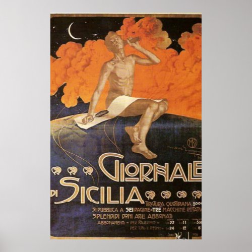 Giornale Di Sicilia Vintage Italian Travel Poster