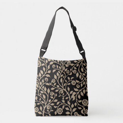 Gipsy Swirls Elegant Floral Pattern Black Beige Crossbody Bag
