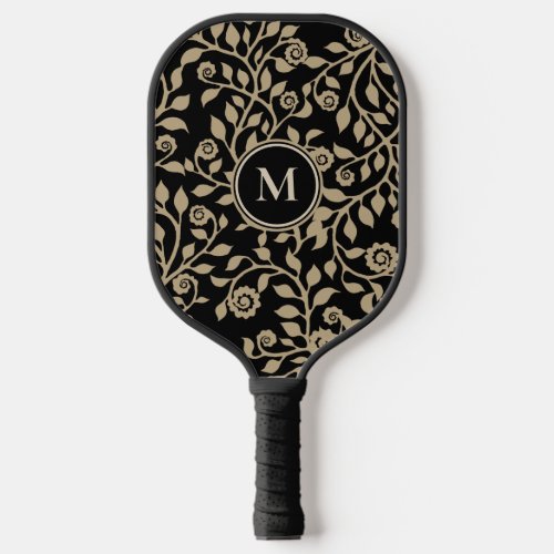    Gipsy Swirls Elegant Floral Pattern Black Beige Pickleball Paddle