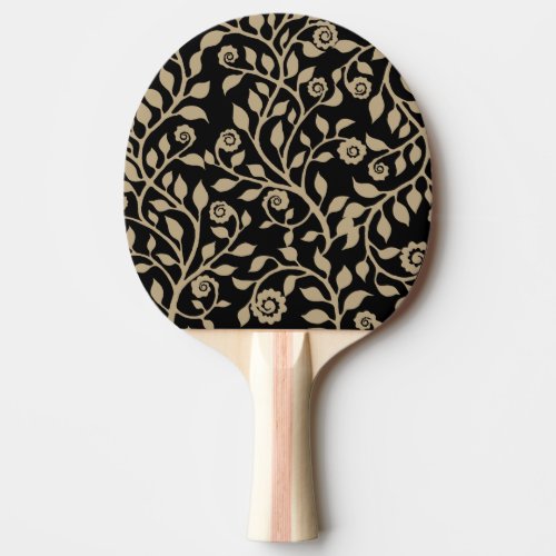 Gipsy Swirls Elegant Floral Pattern Black Beige Ping Pong Paddle