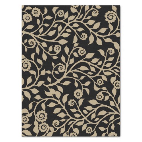 Gipsy Swirls Elegant Floral Pattern Black Beige Tissue Paper
