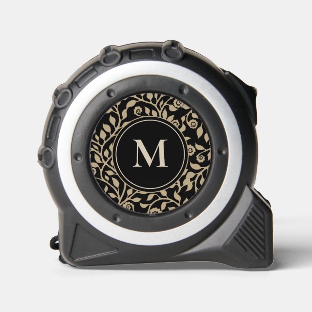    Gipsy Swirls Elegant Floral Pattern Black Taupe Tape Measure (Front)