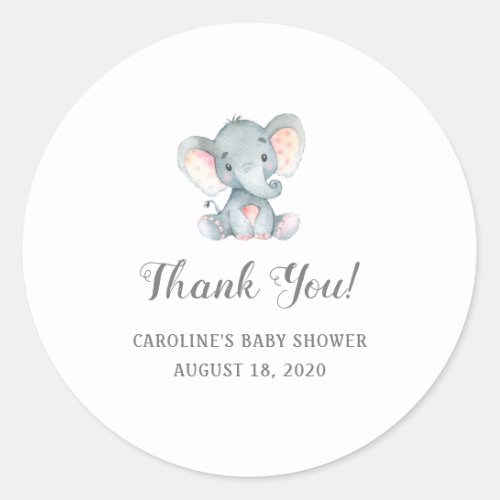 Gir Baby Shower Stickers Baby Elephant Thank You Classic Round Sticker
