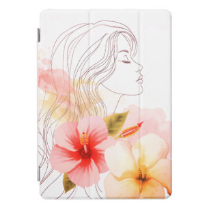 Gir close her eyes whithe red flower iPad pro cover