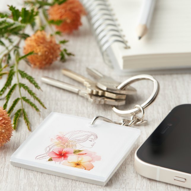 Gir close her eyes whithe red flower keychain (Front Right)