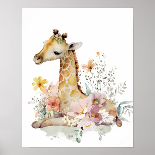 Girafe Floral Safari Girl nursery Poster