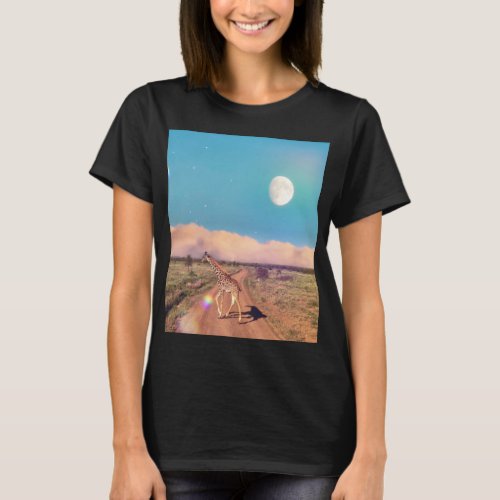 Girafe In Serengeti  _ Rising Moon T_Shirt