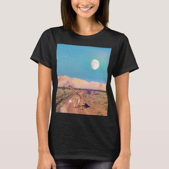 Girafe In Serengeti  - Rising Moon T-Shirt (Front)