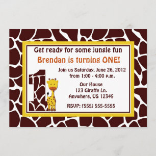 Giraffe 1st Birthday Invitation