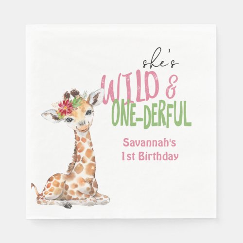 Giraffe 1st Birthday Party Pink Napkins