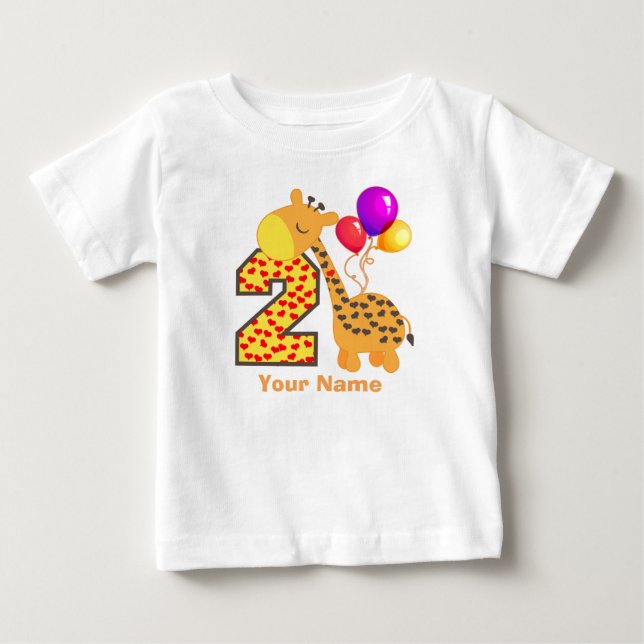 Giraffe 2nd Birthday Hearts Baby T-Shirt (Front)
