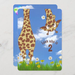 Giraffe 2nd Birthday Party Invitation