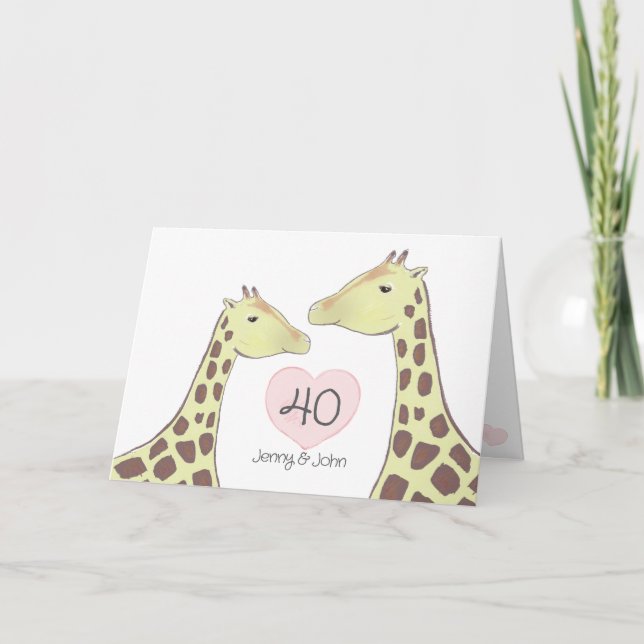 Giraffe 40th Ruby Wedding Anniversary  Card (Front)