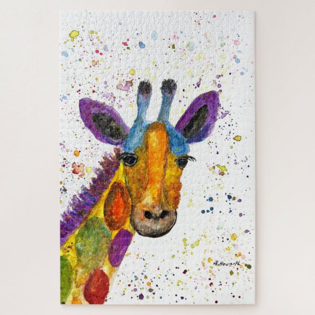 Giraffe Abstract Animals Wild Cute Art Rainbow Jigsaw Puzzle (Vertical)