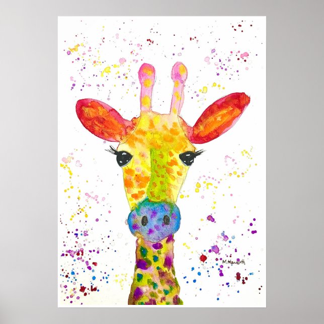 Giraffe Abstract Animals Wild Cute Art Rainbow Poster (Front)