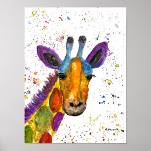 Giraffe Abstract Animals Wild Cute Art Rainbow Poster