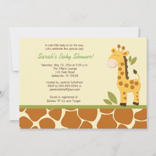 Giraffe Adventure 5x7 Baby Shower Invitation