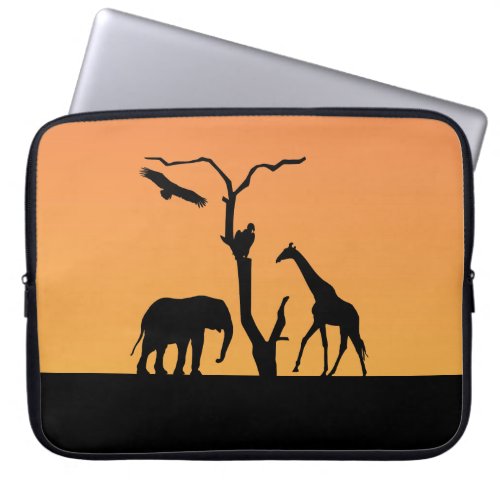 Giraffe african silhouette sunset laptop bag