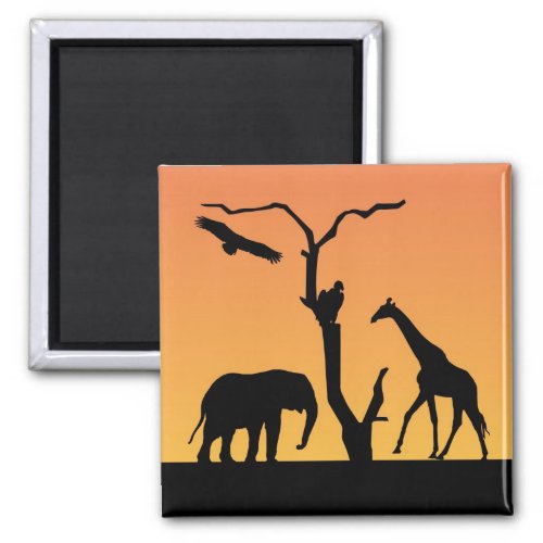 Giraffe african sunset silhouette fridge magnet