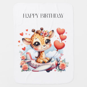 Giraffe Airplane Birthday Baby Blanket