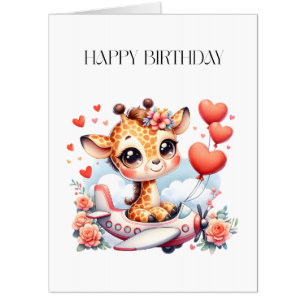 Giraffe Airplane Birthday Card