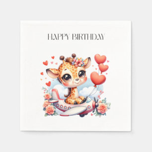 Giraffe Airplane Birthday Napkins