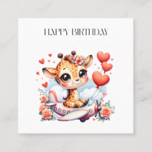 Giraffe Airplane Birthday Square Business Card