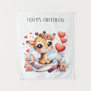 Giraffe Airplane Birthday Tapestry