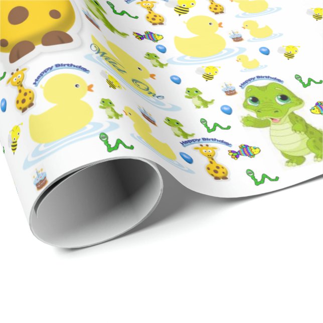 Giraffe Alligator Wrapping Paper Wild One  (Roll Corner)