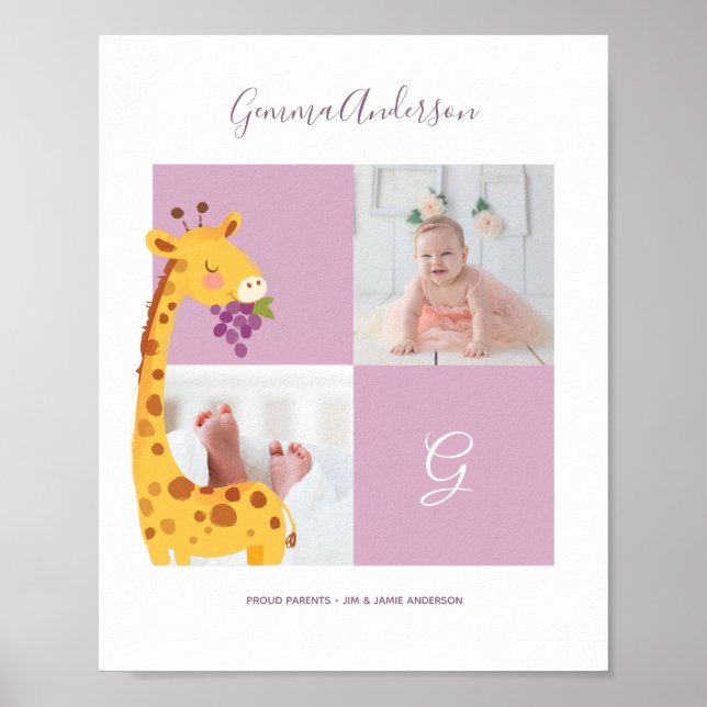 Giraffe • Alphabet Monogram Cute Baby Shower Poster (Front)