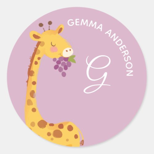 Giraffe  Alphabet Monogram Cute School Daycare Classic Round Sticker