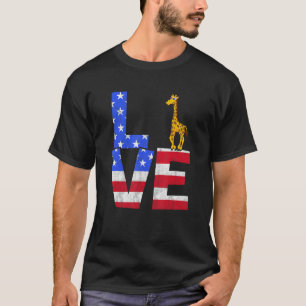 Giraffe American Flag Sunglasses 4th of July Patri T-Shirt